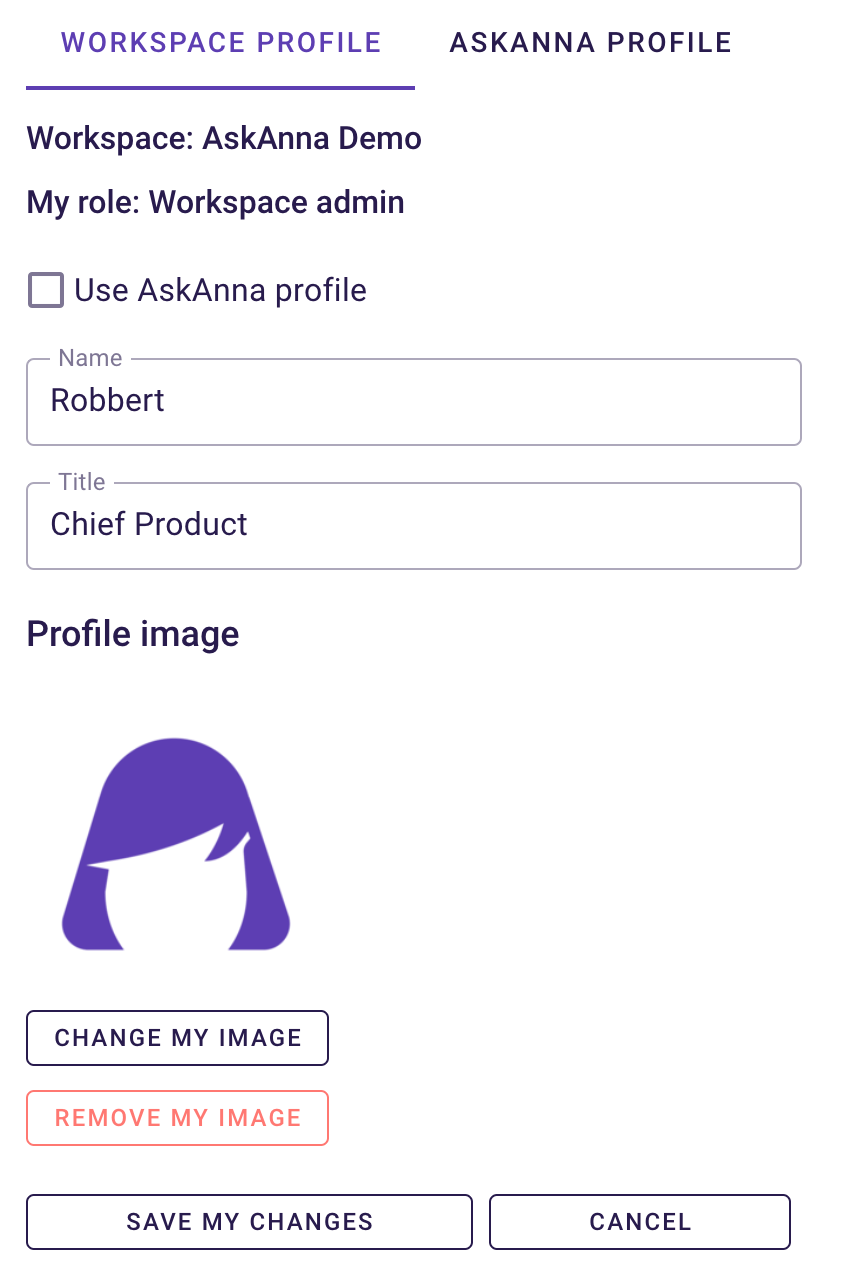 Workspace and AskAnna profile