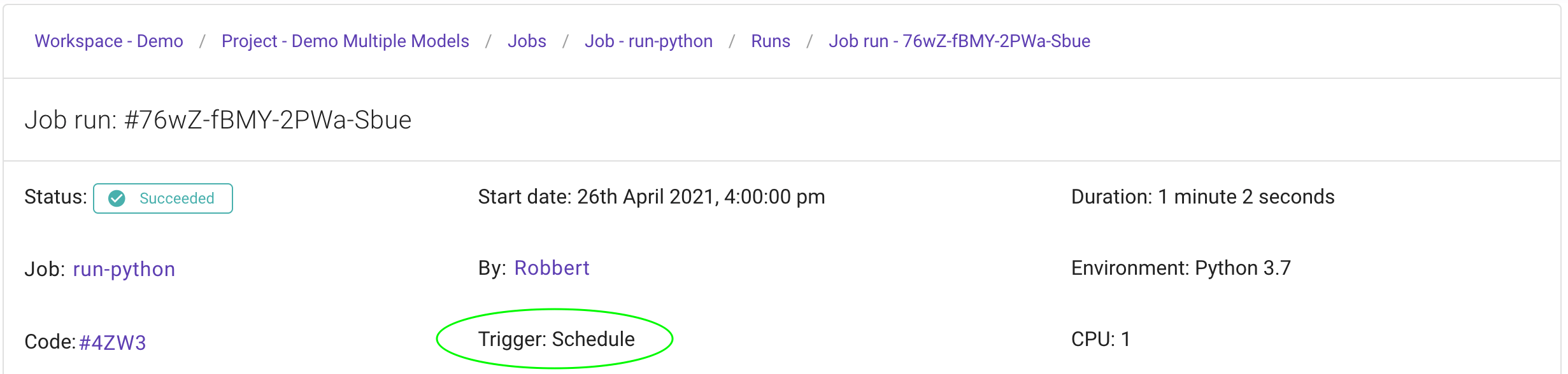 Run triggered by a schedule